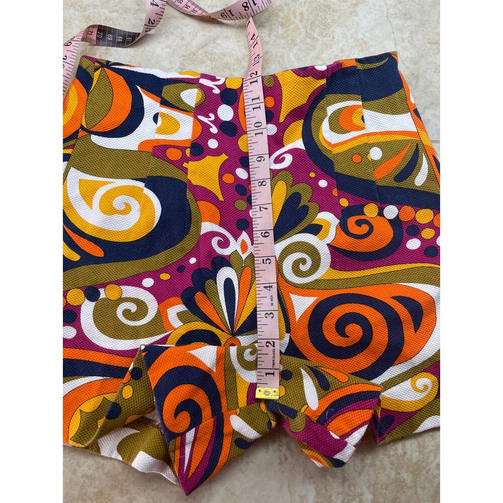 Zara Shorts Retro Mod Print High Waist Textured Lined Size S Colorful Side Zip - Picture 8 of 10